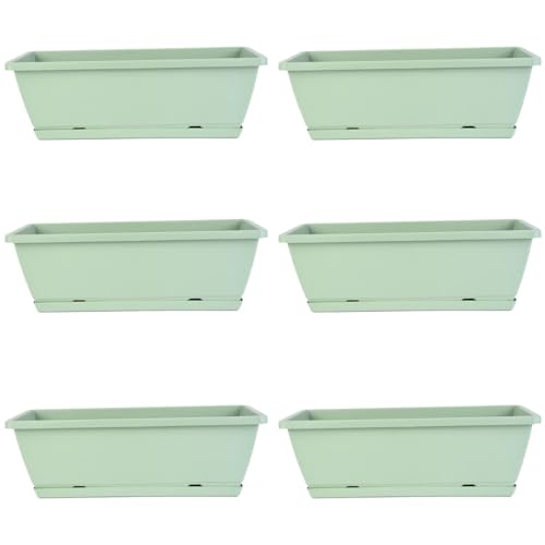 Baobiutin 6pcs Fenster Box Pflanzer, Rechteck Pflanzer Blume Fenster-Boxen, belüftete mit Drainage & Tray für Balkon Fensterbank Garten, Grün 16.9x7.1x6.3 von Baobiutin