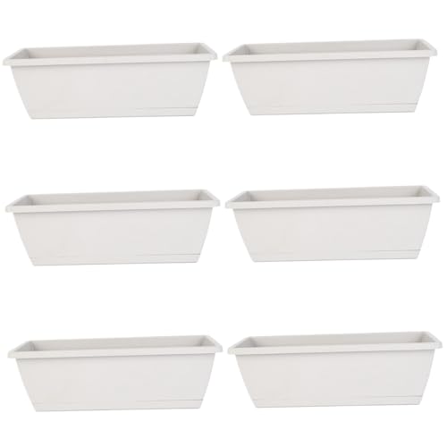 Baobiutin 6pcs Fenster Box Pflanzer, Rechteck Pflanzer Blume Fenster-Boxen, belüftete mit Drainage & Tray für Balkon Fensterbank Garten, Hellgrau 16.9x7.1x6.3 von Baobiutin