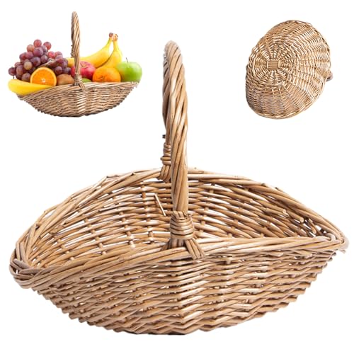 Baobiutin Rattan -Korb gewebt gewebt natürlicher glattes Ernte Korb 9x7x2,8 Zoll Picknickkorb Tragbarer Pastoralkorb mit Griff für Geschenke Blumen Obst Gemüse, Erntekorb, Rattankorb von Baobiutin