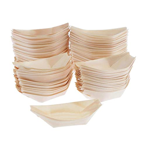 Baoblaze 100x Holz Schale für Fingerfood I Geschirr abbaubar, kompostierbar I Schälchen Servierteller Dipschale, 115x65mm von Baoblaze