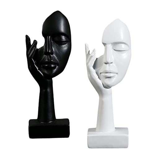 Baoblaze 2pcs Dekofigur Frauen Gesichts Kunst Statue Denker Skulptur Abstrakter Charakter, Schwarz und weiß von Baoblaze