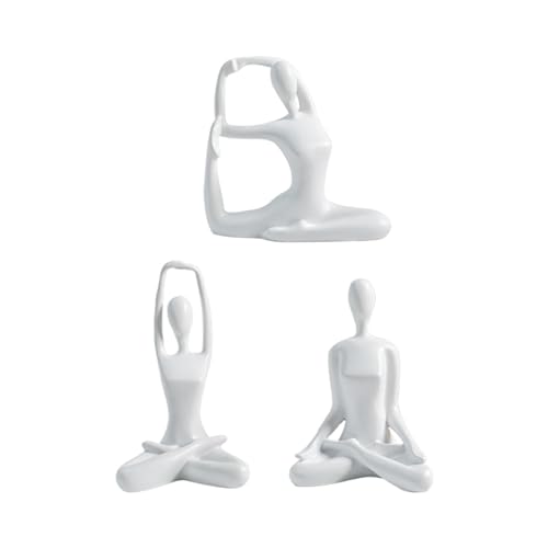 Baoblaze 3 x Yoga-Frauen-Statue, Ornament, nordische Yoga-Statuen, Skulptur, Yoga-Figur für Schlafzimmer, Regal, Schreibtisch, Dekoration, Einweihungsgeschenk, Weiß von Baoblaze