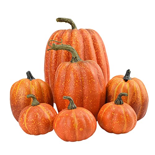 Baoblaze 7 Stück Künstliche Kürbisse Kürbis Deko Zierkürbis Künstlicher Kürbis Kunstpflanze Set für Halloween Dekoration Herbstdeko Set,4 Size, Gelb von Baoblaze