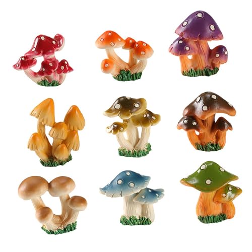 Baoblaze 9 Stück Mini Figuren Pilze, Miniatur Pilz Modell Deko, Harz Pilz Statue Micro Landschaft, Bunte Gartenpilze, Mini Mushrooms Figurines für Garten Ornamente Gartendekoration Blumentopf von Baoblaze