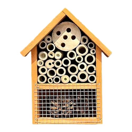Baoblaze Bienenhaus aus Holz zum Aufhängen, Schmetterlingshotel, Heimbalkon, Einweihungsgeschenk, Hofnest, Gartenhabitat, Holzbienenkasten für Schmetterlinge, Orange von Baoblaze