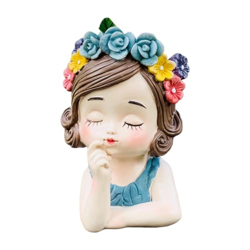 Baoblaze Blumentopf-Arrangement für Mädchen, Statue, Geschenk, niedlicher Organizer, dekorativer Pflanzenbehälter, Blumenvase für Tischdekoration, Blauer Mantel von Baoblaze
