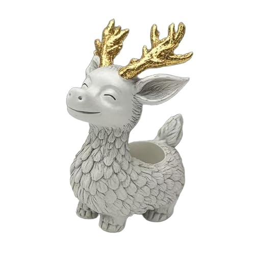 Baoblaze Blumentopf aus Kunstharz, Rentier-Pflanztopf, Cartoon-Design, Bastelgeschenk, Dekoration, Figur, Hirsch, Blumentopf, Hirsch, Pflanzgefäß für den, Weißes Rentier von Baoblaze