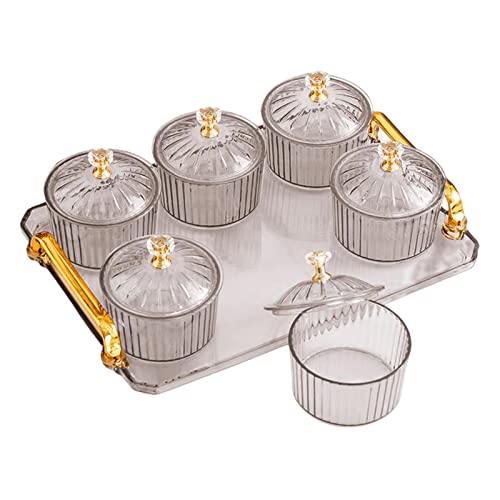 Baoblaze Caddy Servierplatte, Glas 6 Schalen mit Deckel, Obst Dessert Snacks Servierplatte für, GRAU von Baoblaze