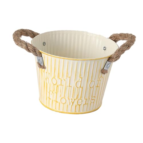 Baoblaze Eisen Blumentopf mit Griffen für Pflanzen Im Garten, Beige von Baoblaze