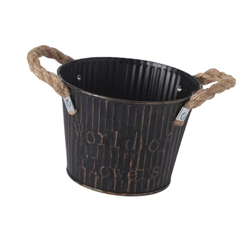 Baoblaze Eisen Blumentopf mit Griffen für Pflanzen Im Garten, Schwarz von Baoblaze
