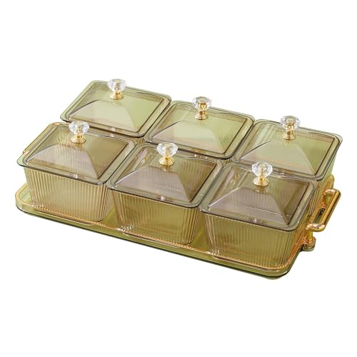 Baoblaze Geteilte Servierschalen, Nuss- und Süßigkeiten-Serviertablett mit Deckel, ordentlicher 6-Fächer-Trockenfrüchteteller für Schokoladenfrüchte, Kekse, B von Baoblaze