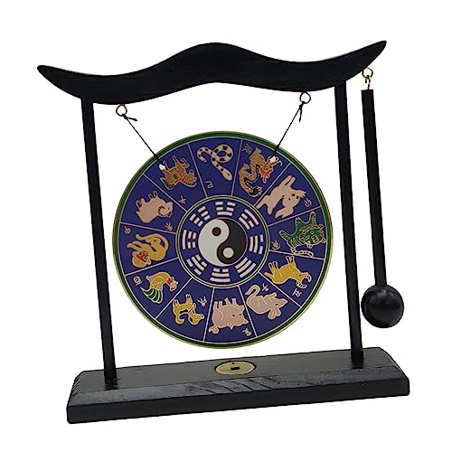 Baoblaze Gong Ornament Mini Chinesischer Gong mit Ständer, Feng Shui Gong Messing Desktop Gong Mini Windspiele Asiatische Gong Glocke für Tischplatte, Stil f von Baoblaze