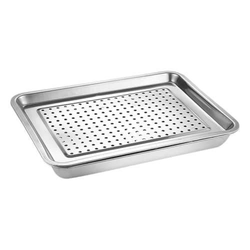 Baoblaze Hohlte Tee Tablett Lebensmittelablage Rechteckige Edelstahl Entlee Wasserorganisator multifunktional für die Heimatpartyküche, 27cmx20cm von Baoblaze