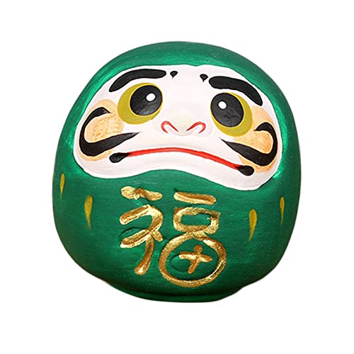 Baoblaze Japanische Daruma-Puppe im traditionellen Stil, Innenverzierung, kreatives Handwerk, Sammlerstück, Kunstfigur für Tisch, Schrank, Bücherregal, Café, GRÜN von Baoblaze