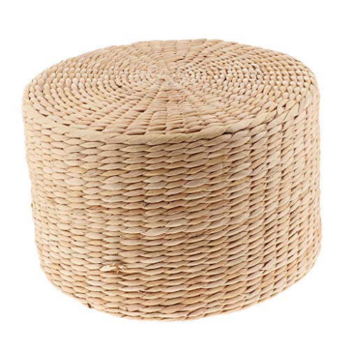 Baoblaze Japanisches Traditionelles Tatami Rundes Geflochtenes Natur Handgemachtes Strohgewebtes Sitzkissen Ø 30 cm 6/10/20 cm Dicke, 30x30x20cm von Baoblaze