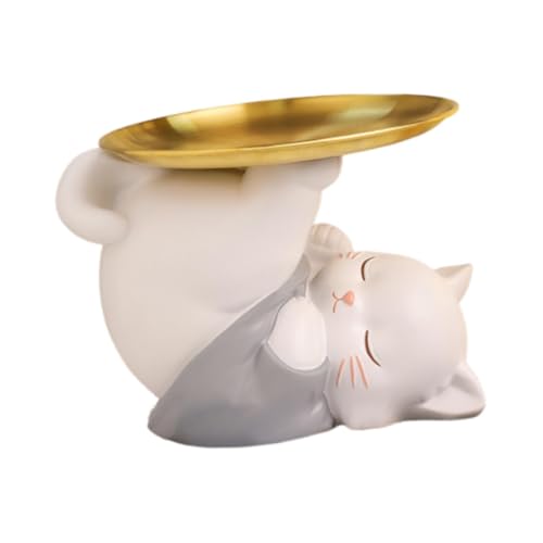 Baoblaze Katzenstatue aus Kunstharz mit Tablett, Schlüsselhalter, multifunktionale Bonbonschale, Tablett für Süßigkeiten, Schmuck und Ohrringe, für Wohnzimmer von Baoblaze