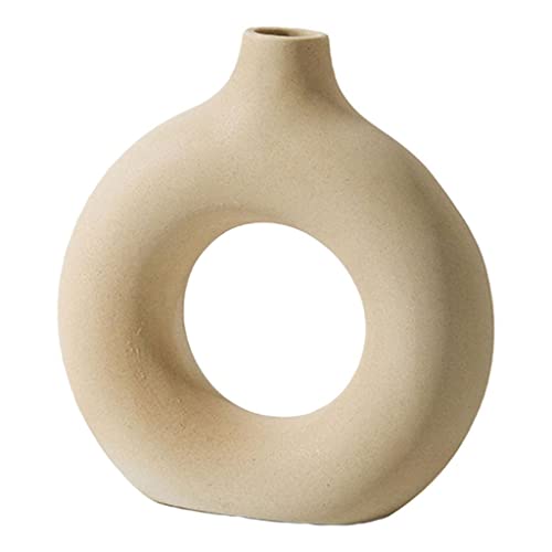 Baoblaze Keramikvasen, Donut Art Vase, Keramikvasen Zubehör für Aufenthaltsraum Schlafzimmer Wohnkultur Minimalistische, Beige 19x18cm 2.5cm von Baoblaze