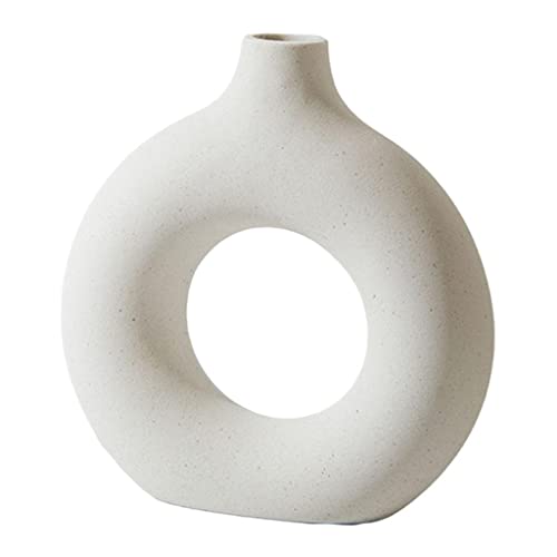 Baoblaze Keramikvasen, Donut Art Vase, Keramikvasen Zubehör für Aufenthaltsraum Schlafzimmer Wohnkultur Minimalistische, Weiß 14x13cm 1,5cm von Baoblaze