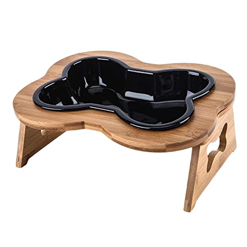 Baoblaze Knochenförmige Haustier-Hundenäpfe mit Holzständer, erhöhter, geneigter Haustier-Futternapf, Rutschfester Haustier-Katzen-Futterbehälter, Schwarz von Baoblaze
