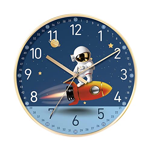 Baoblaze Kreative -Wanduhr, leise, analoge goldene Rahmenuhr im -Reisestil für das Büro, Astronautenrakete Baoblaze Kreative -Wanduhr, leise, analoge goldene Rahmenuhr im -Reisestil für das Büro, Astronautenrakete von Baoblaze