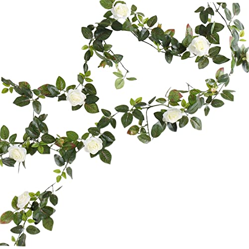 Baoblaze Künstliche Rosenranken zum Aufhängen im Grün, Rosengirlande, Kunstblätter, Blumen für Tischdekoration, Zuhause, drinnen und draußen, Partydekorationen, Weiß von Baoblaze