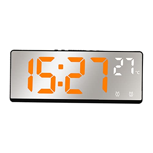 Baoblaze Moderner digitaler Wecker 12H 24H Tisch Datum Kalender Großbildanzeige Spiegel LED Uhr für Festival Wohnzimmer neben dem Lernen von Teenagern, Orangefarbenes Licht von Baoblaze
