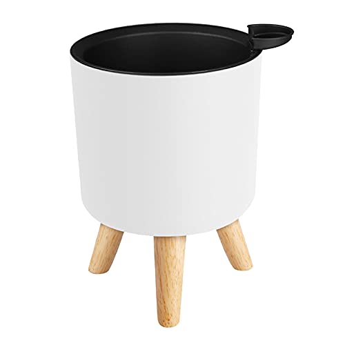 Baoblaze Runder Blumentopf mit Holzfüßen Abflusslöcher Bodenblumentopf, Weiß M von Baoblaze