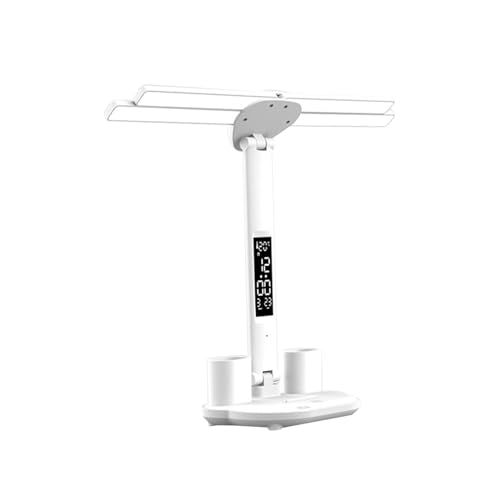 Baoblaze Schreibtischlampe LED Dimmbar mit Ladefunktion Uhr, LED Tischlampe Akku USB Aufladbar, Augenfreundliche Nachttischlampe, Flexible Leselampen für Leser, Stifthalter und Uhr von Baoblaze