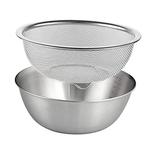 Baoblaze Sieb aus Edelstahl 304 mit Schüssel, 2er-Set, Küchensieb, Unterlegscheibe, Abtropfkorb mit Becken zum Mischen von Gemüse, Obst, Nudeln und Salat, 22CM von Baoblaze