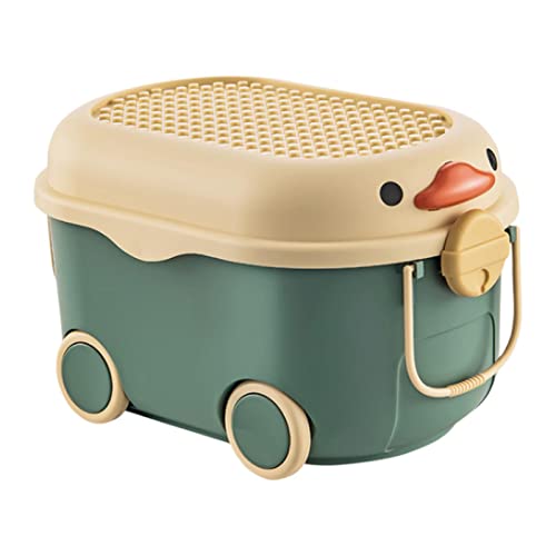 Baoblaze Spielzeug-Aufbewahrungsbox in Cartoon-Entenform mit Rädern, tragbarer Aufbewahrungskoffer für Babykleidung, Mehrzweck mit Griffen für Kinderzimmer, Grüne Mitte von Baoblaze