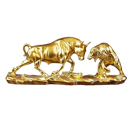 Baoblaze - und Stierstatue, Stier- und kampffigur, Heimdekoration, Kuhskulpturen, Tierskulptur für Zuhause, Schreibtisch, Regal, Investorengeschenke, Gold 40x11x15,5cm von Baoblaze