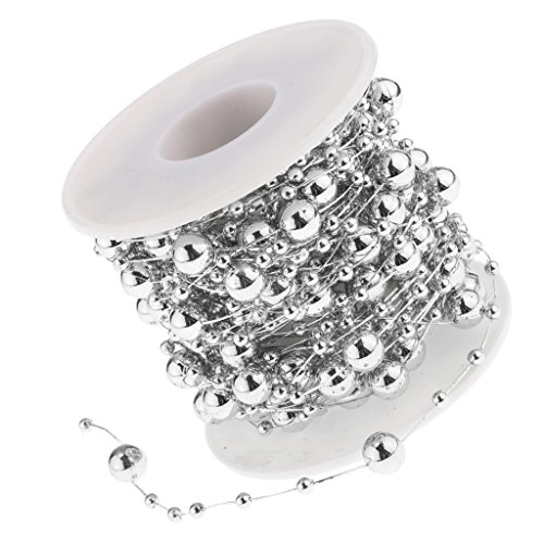 Künstliche Perlen String, Runde Perlengirlande, 10m Perlenkette Deko Angelschnur, Artificial Beads String für DIY Handwerk Haarschmuck Weihnachtsbaum Tischdeko Hochzeit Vorhang Kostüm, Silber von Baoblaze