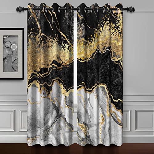 Baocicco Schwarz-goldene Marmor-Fenstervorhänge für Schlafzimmer und Wohnzimmer – moderne Luxus-Gold-Textur, Verdunkelungsvorhänge mit Ösen, 2 Paneele, 71,1 x 203,2 cm von Baocicco