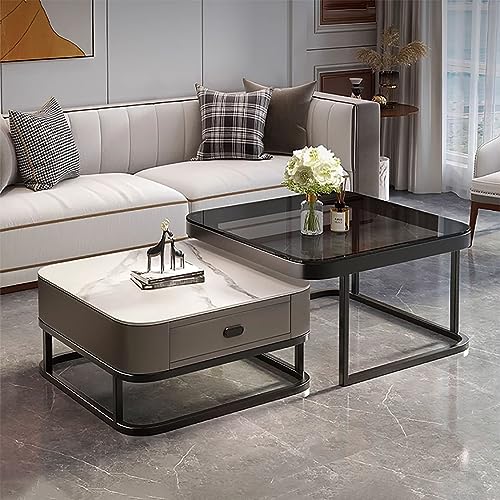 2er-Set Couchtische aus Glas mit Metallrahmen – Modernes Design, Couchtische mit Stauraum für das Wohnzimmer – Einfache Montage für Zuhause, Büro, Schlafzimmer – Goldfarbener quadratischer Couchtisch von Baodiale