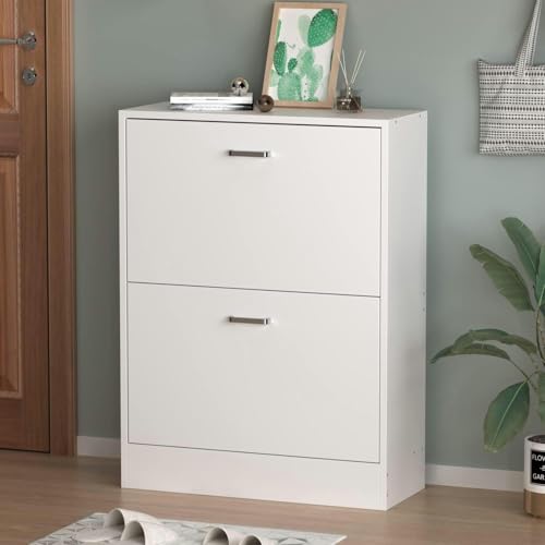 Baodiale 3-stöckiger Schuhschrank mit 3 Klappschubladen, Schuhregal aus Holz für Eingangsbereich, Flur und Schlafzimmer, weißes Finish, stilvolles und platzsparendes Design Baodiale 3-stöckiger Schuhschrank mit 3 Klappschubladen, Schuhregal aus Holz für Eingangsbereich, Flur und Schlafzimmer, weißes Finish, stilvolles und platzsparendes Design von Baodiale