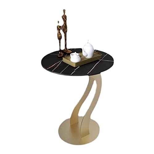 Baodiale An der Wand montierte kleine Couchtische, Couchtisch aus Schiefer, runder Tisch, Kleiner Sofa-Beistelltisch, moderner Teetisch mit stabilem goldenem Metallrahmen, geeignet für Wohnzimmer von Baodiale