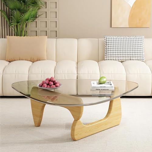 Baodiale Dreieckiger Couchtisch aus Glas mit Eichenfuß für Wohnzimmer, Arbeitszimmer, Büro oder Hotelbalkon, Mid-Century Modern Design von Baodiale