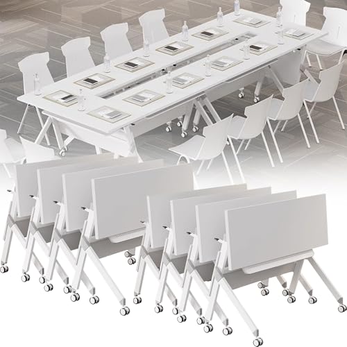Baodiale Klappbarer Konferenztisch, zusammenklappbarer Konferenztisch, rollender Schreibtisch, Faltbarer Raum mit feststellbaren Rädern – platzsparende Lösung für Home Offices und Schulen von Baodiale