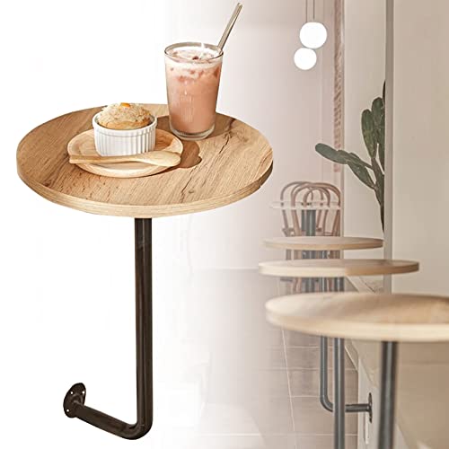 Baodiale Kleine Couchtische zur Wandmontage, runder Couchtisch aus Holz mit Eisenfuß, L-förmiger moderner Cocktailtisch, an der Wand montierte Sofaseite für Café-Bar-Geschäfte, einfach zu montieren von Baodiale