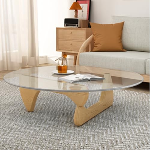 Moderner runder Couchtisch aus Glas mit Stauraum und Basis aus Massivholz, ideal für die Einrichtung von Wohnzimmer, Empfangsraum oder Büro von Baodiale