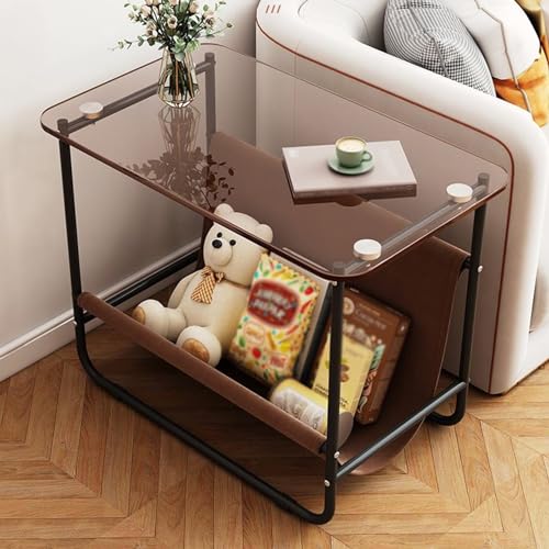 Baodiale Moderner Couchtisch mit doppelschichtigem Stauraum, Tischplatte aus gehärtetem Glas, ideal als Sofaseite im Wohnzimmer oder Schlafzimmer von Baodiale