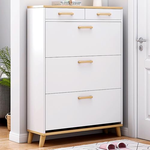 Baodiale Moderner Schuhschrank mit 3 Schubladen, Aufbewahrung im Eingangsbereich, 80 x 24 x 135 cm, für 24 Paar, stilvolles Klappschubladendesign, platzsparendes Schuhregal für zu Hause von Baodiale
