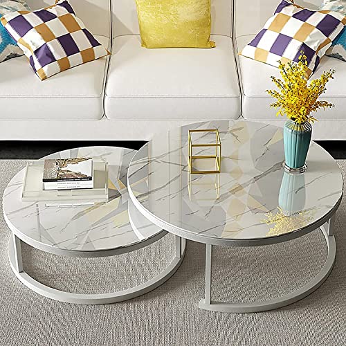 Baodiale Modernes Couchtisch-Set mit ineinander schiebbarer Tischplatte aus gehärtetem Glas und schwarzem Metallrahmen, 2er-Set, weiße Tische Baodiale Modernes Couchtisch-Set mit ineinander schiebbarer Tischplatte aus gehärtetem Glas und schwarzem Metallrahmen, 2er-Set, weiße Tische von Baodiale