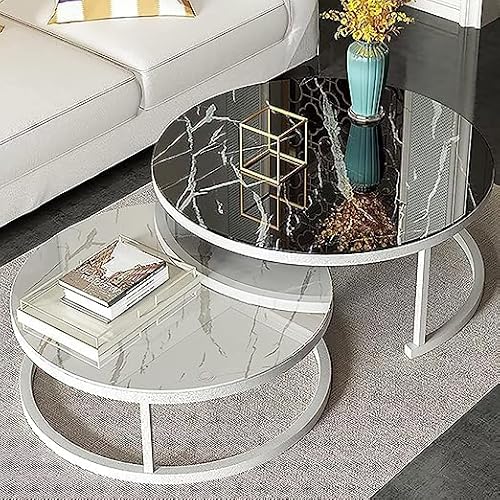 Baodiale Runder Couchtisch, 2er-Set, Moderne Satztische mit Tischplatten aus gehärtetem Glas und Metallbeinen für das Wohnzimmer, Sofa, Schreibtisch Baodiale Runder Couchtisch, 2er-Set, Moderne Satztische mit Tischplatten aus gehärtetem Glas und Metallbeinen für das Wohnzimmer, Sofa, Schreibtisch von Baodiale