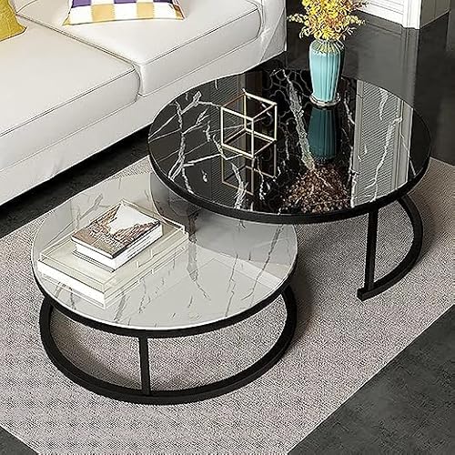Baodiale Runder Couchtisch, 2er-Set, Satztische mit gehärtetem Glas und Metall-Sofatisch-Center für das Wohnzimmer Baodiale Runder Couchtisch, 2er-Set, Satztische mit gehärtetem Glas und Metall-Sofatisch-Center für das Wohnzimmer von Baodiale