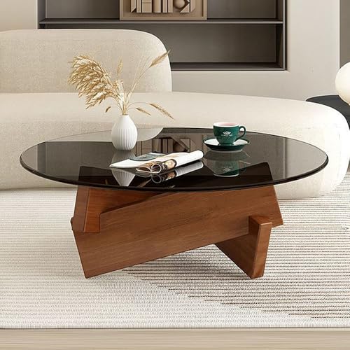 Baodiale Runder Couchtisch aus Glas, Holz, Mid-Century Modern, kreisförmig, für Wohnzimmer, Walnuss, Kreis, klar, grau, Endakzent, Mitte, Schlafzimmer, Home Office Baodiale Runder Couchtisch aus Glas, Holz, Mid-Century Modern, kreisförmig, für Wohnzimmer, Walnuss, Kreis, klar, grau, Endakzent, Mitte, Schlafzimmer, Home Office von Baodiale