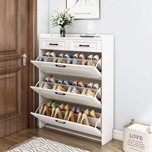 Baodiale Schmaler, weißer Schuhschrank mit 3 Türen und 2 Schubladen, 4-stöckig, herunterklappbar, für Eingangsbereich, Flur, Wohnzimmer, Möbel für Zuhause und Wohnung Baodiale Schmaler, weißer Schuhschrank mit 3 Türen und 2 Schubladen, 4-stöckig, herunterklappbar, für Eingangsbereich, Flur, Wohnzimmer, Möbel für Zuhause und Wohnung von Baodiale