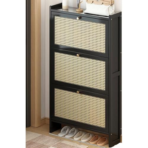 Baodiale Schmaler Schuhschrank aus Bambus, freistehendes Retro-Schuhregal mit Klapptüren und Schublade, Schuhaufbewahrung für den Flur, kompaktes Design von Baodiale