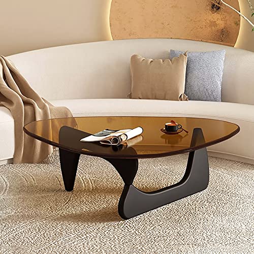 Baodiale Unregelmäßige dreieckige Couchtischplatte aus Glas Dreieck Mid-Century Modern abstraktes Ende mit Holzsockel – Braun-Natur-Finish perfekt für Wohnzimmer oder Home Office von Baodiale