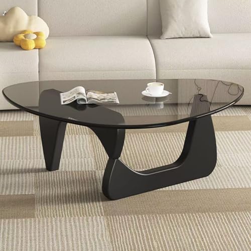 Baodiale Unregelmäßiger dreieckiger Couchtisch aus Glas Dreieck Mid-Century Modern End mit Platte Massivholzrahmen für Wohnzimmer Vintage-Tische Zimmer Terrasse Arbeitszimmer von Baodiale